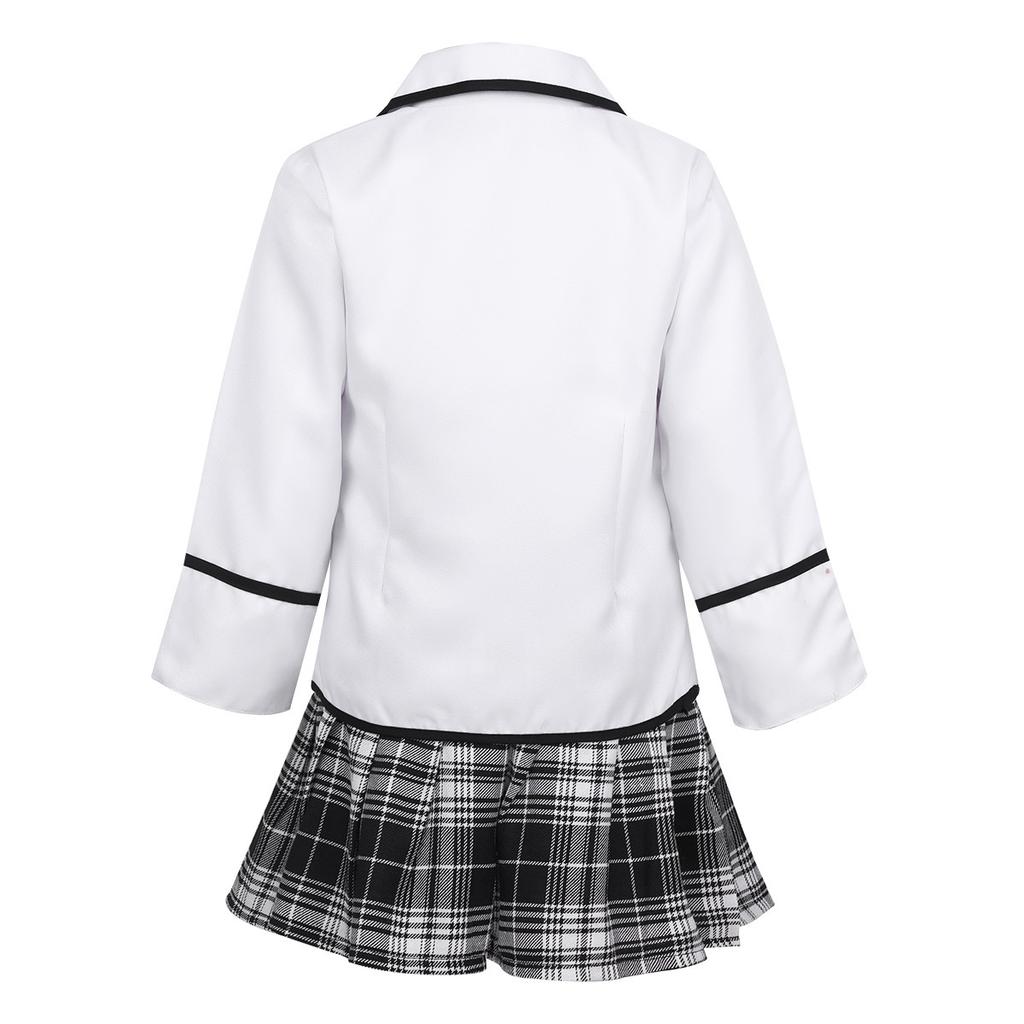 Set Uniformă Școlară Japoneză Coreeană pentru Fete Costum Anime Cămașă cu Mânecă Lungă Haină cu Fustă Mini Pliată în Carouri Set 4 Bucăți