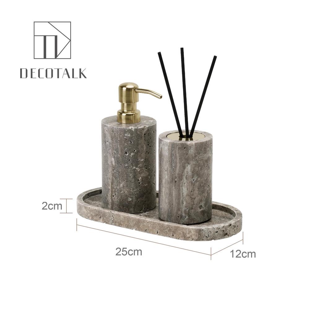 Set da Bagno Travertino Grigio Argento Wabi-Sabi: Vassoio e Decorazione per Lavabo.