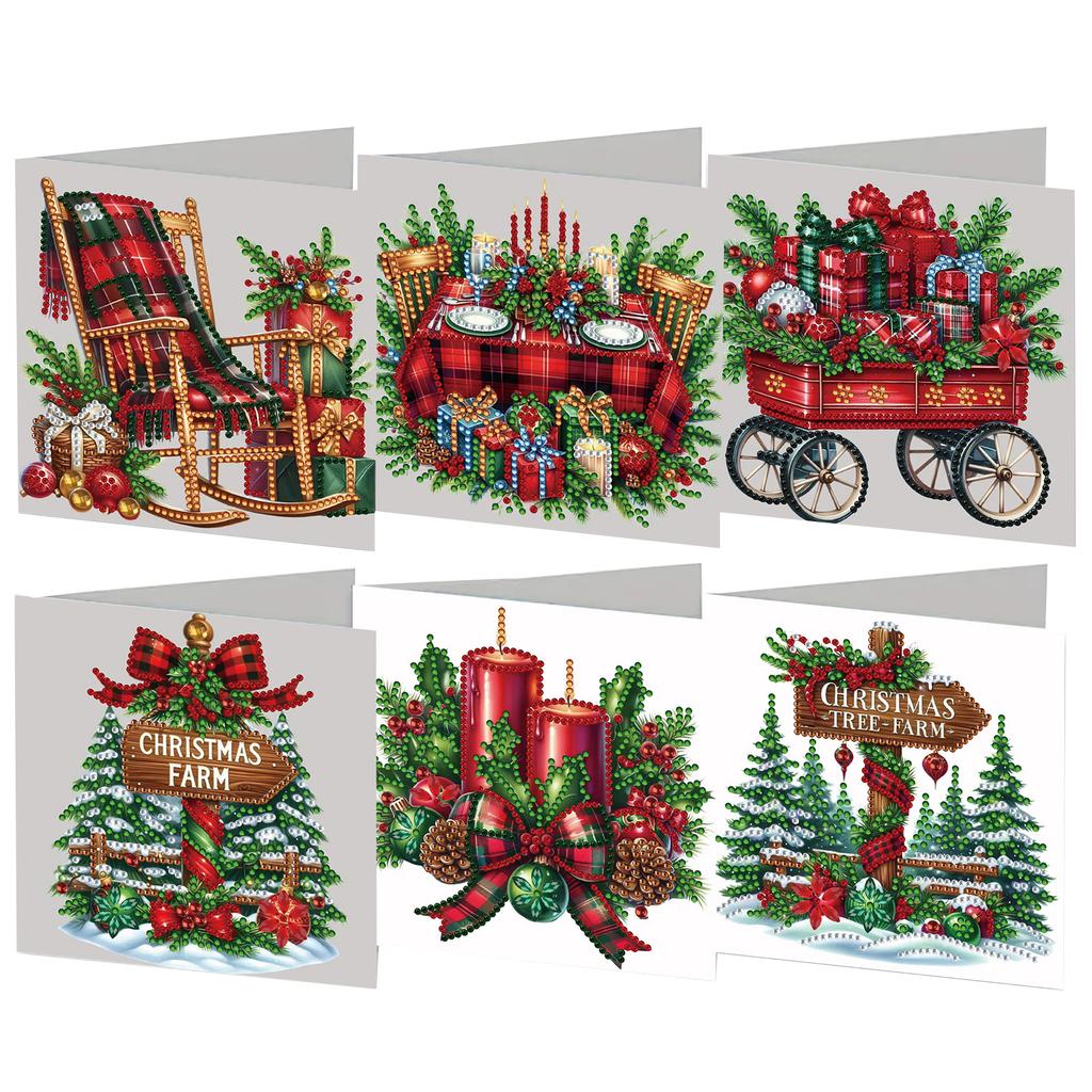 6pcs Xmas Pattern DIY Diamond Painting Greeting Card Set with Envelope Diamond Art Greeting Cards Congratulations Cards & Gifts