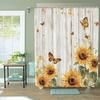 Sunflower And Butterfly Pattern, Artistic Graphic Print, Machine Washable Bathroom Curtain - Animal Themed Decorative Accessory