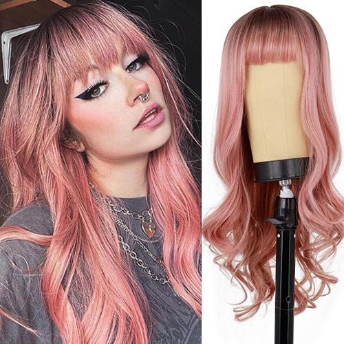 MISSQUEEN Long Wig with Bangs Long Wavy Wig Wigs for Women Heat Resistant Synthetic Women's Cosplay Wigs for Daily Use