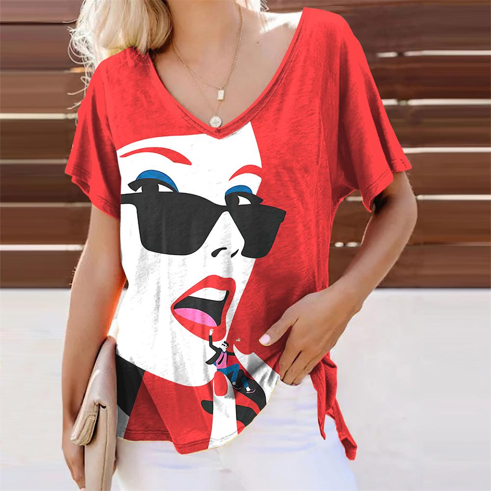 Anime Face Graphic Girl 3D Print T-shirts Women Retro Streetwear V-Neck T Shirt Harajuku Oversized Tops Tees Woman Clothing