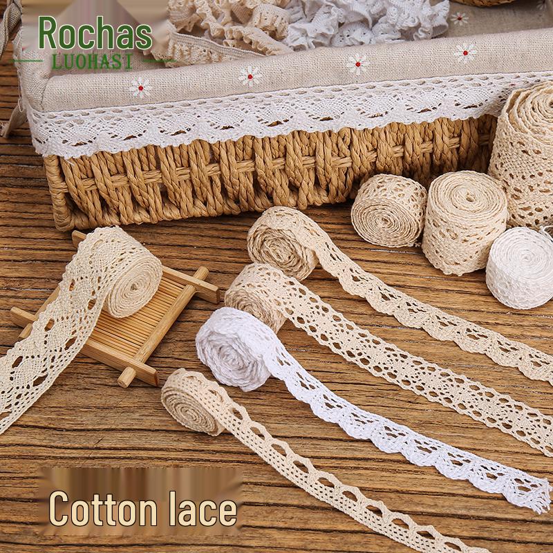 Handmade Off-White Elastic Cotton Lace for DIY Garment Accessories and Skirt Hem Decoration.