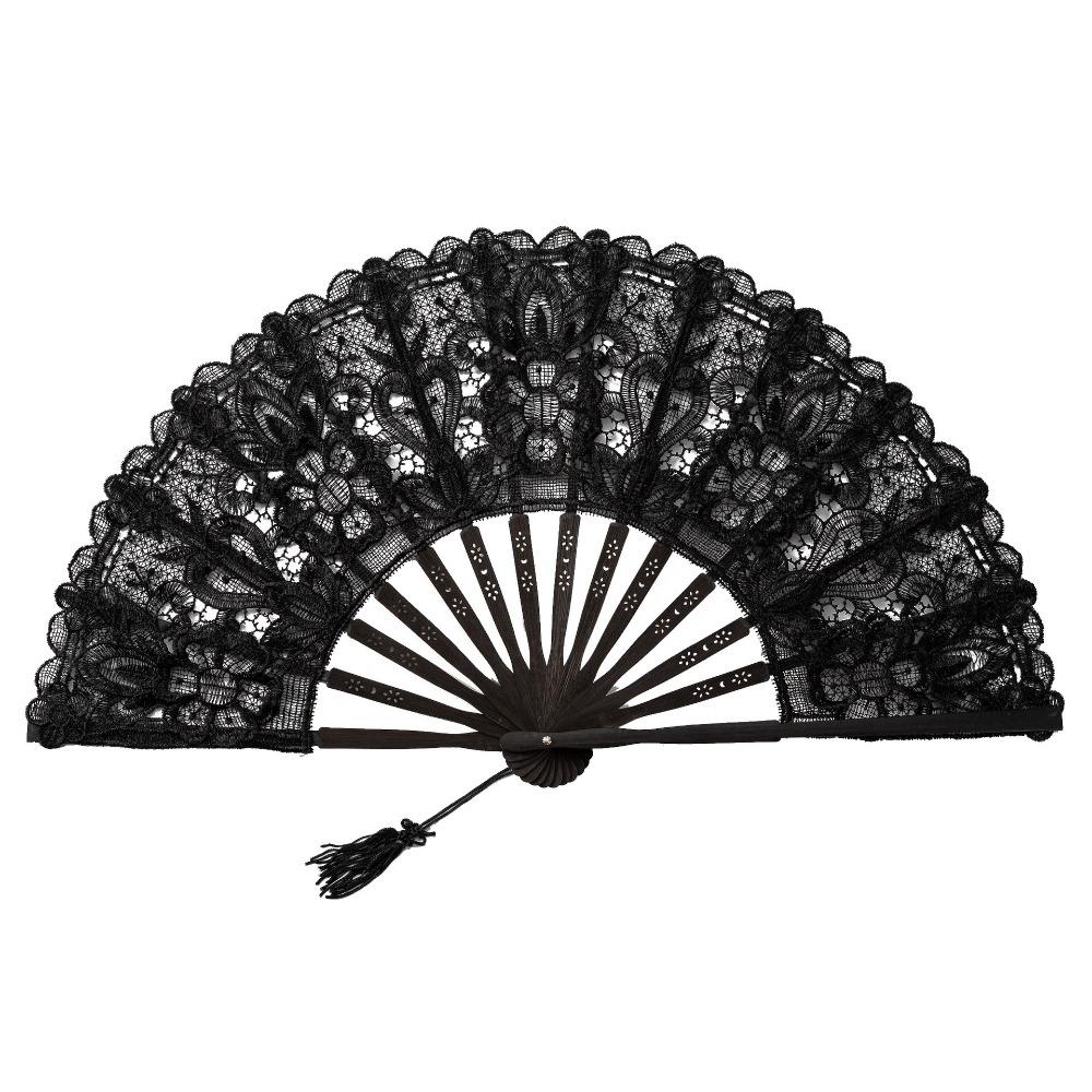 

Lace Embroidered Folding Fan Hollow Ribs Dance Handheld Fan Vintage Lace Hand Fan Photo Props Style B Black