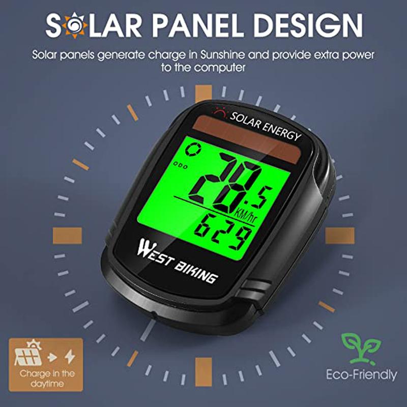 WEST BIKING Solar Powered Bike Computer Wireless Waterproof Bicycle Speedometer Odometer Automatic Wake-up Bicycle Computer2