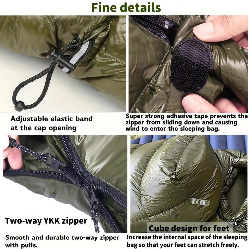 Outdoor camping, mummy down sleeping bag, 90% white duck down 1000g filling, ultra-light and warm, duck down sleeping bag