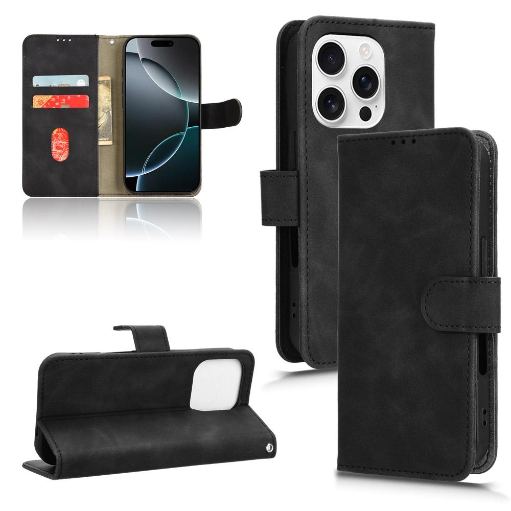 For iPhone 16 Pro Leather Case Skin-Feel Anti-Drop Wallet Flip Phone Cover