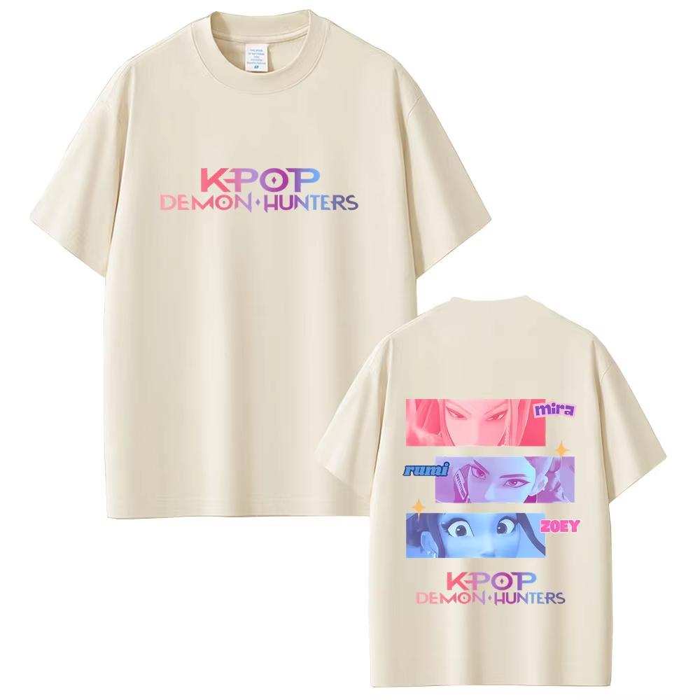 KPop Demon Hunters Rumi Mira Zoey Eyes Print T Shirt Men's Cotton Casual Oversized T Shirts Women Cartoon Fashion Trend T-shirts