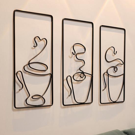 Framed Coffee Cup Metal Wall Art Vintage Iron Wire Cup Bar Decor Cafe Themed Wall Hanging Sign for Restaurant Kitchen Shop Home Office