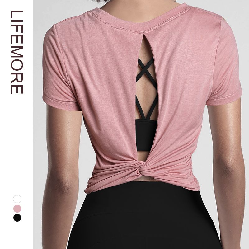 

Beauty Back Niche Style Blouse Short-Sleeved Sports T-shirt Women s Yoga Pink L