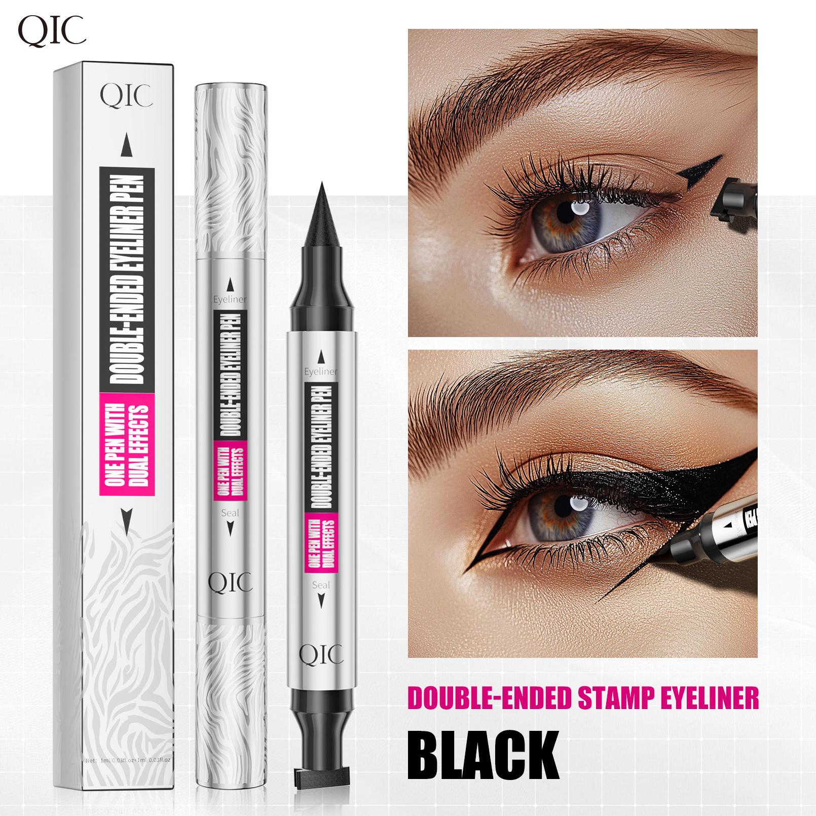 New Triangular Seal Eyeliner Waterproof, Sweat-Proof And Non-Smudging Silver Tube Double-Ended 2-In-1 Eyeliner Pen