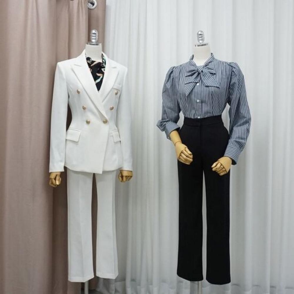 Style Latte Women Suit Setup Double Jacket Stretch Slacks Two Piece Suit Set