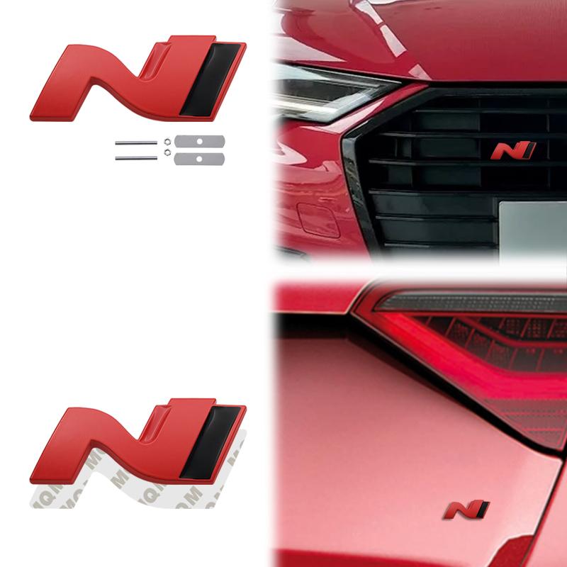 Wdjnt5 Glänzend Schwarz Metall N Kühlergrill Emblem Heckklappe Karosserie Abzeichen Aufkleber Für Hyundai N LINE Veloster Kona Elantra i30 i20 Tucson Sonata