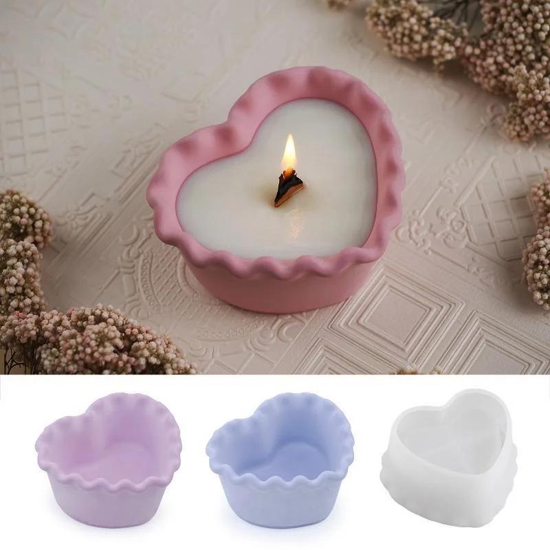 Heart Shape Candle Jar Silicone Mold Handmade Creative DIY Lace Succulent Flowerpot Creative Jewelry Concrete Resin Plaster Mold