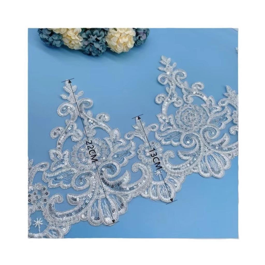 50Yard Car Bone Lace, Wedding Dress Children'S Clothing Accessories, Silver Beads, Three-In-One Lace, Width 22Cm