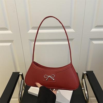 Zomerse nieuwe effen kleur tas met strik en hoogwaardige textuur, draagbare schoudertas, modieuze eenvoudige okseltas