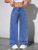 INS Style Pearl Adorned Straight-Leg Wide Denim Pants