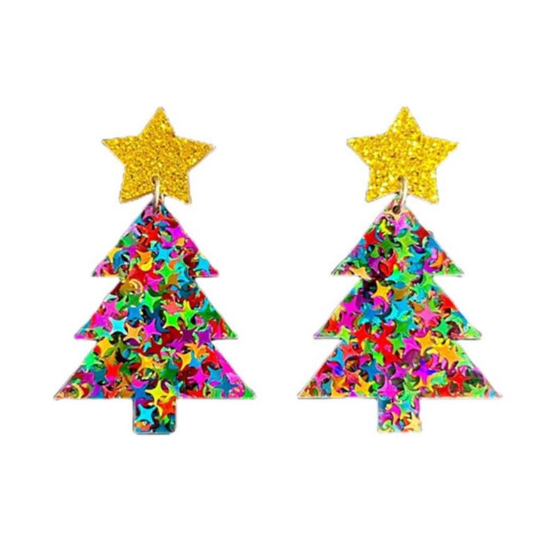 2 Pcs Novel Christmas Tree Stud Earrings All-matched Temperament Sequins Stud Earrings Multicolour Rainbow Earrings