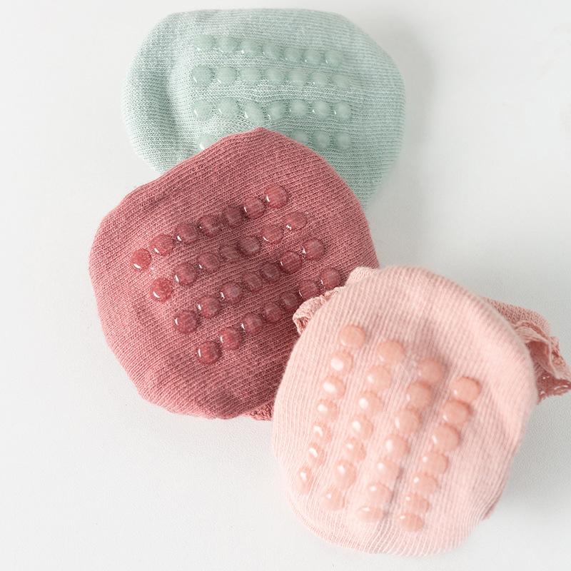 Cute Lace Ruffle Baby Socks Soft Kids Girls Short Socks With Rubber Soles Anti Slip Solid Color Infant Toddler Floor Socks