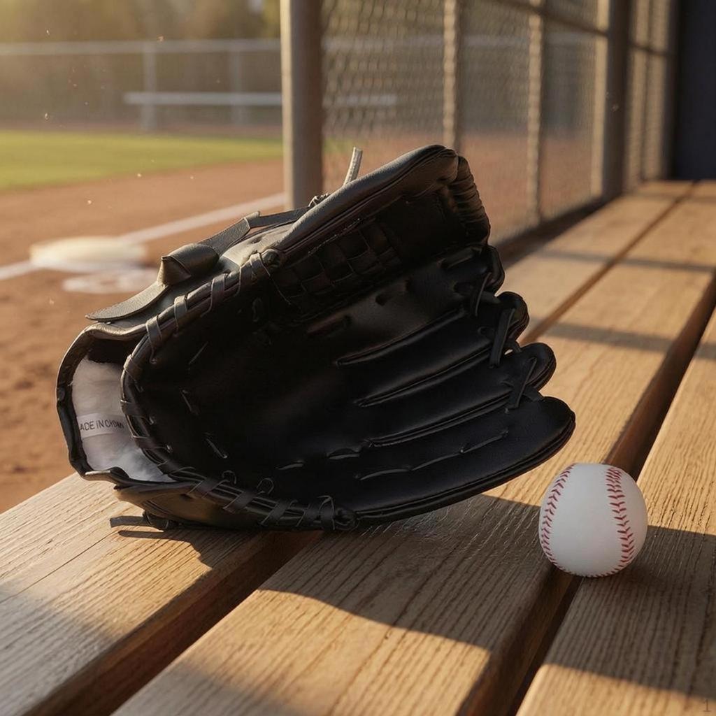 Baseball Glove PU Leather Fielding Deep Pocket Athletic Gear 10.5 Brown W Ball