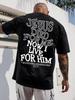 Men's Letter & Cross Print Drop Shoulder Tee, Regular Fit Casual Streetwear Soft