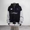 Mens Oversized Hooded Zip-Up Sweatshirt With Contrast Stitching Vintage Streetwear Style Cotton Blend Loose Fit Winter Jacket