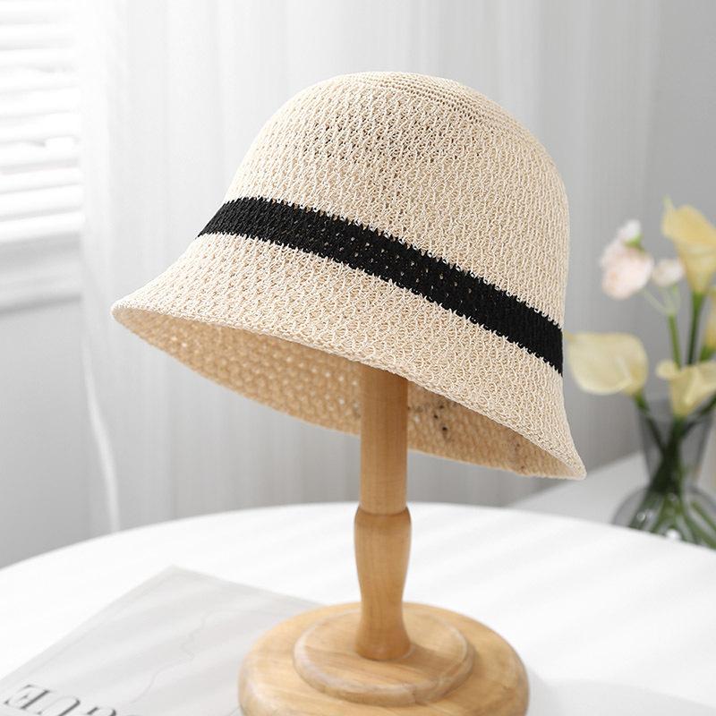 Women'S Knit Bucket Hat Hollow Weave Sun Protection Fisherman Cap Retro Beach/Travel/Urban Summer Sun Hat Breathable Sunshade