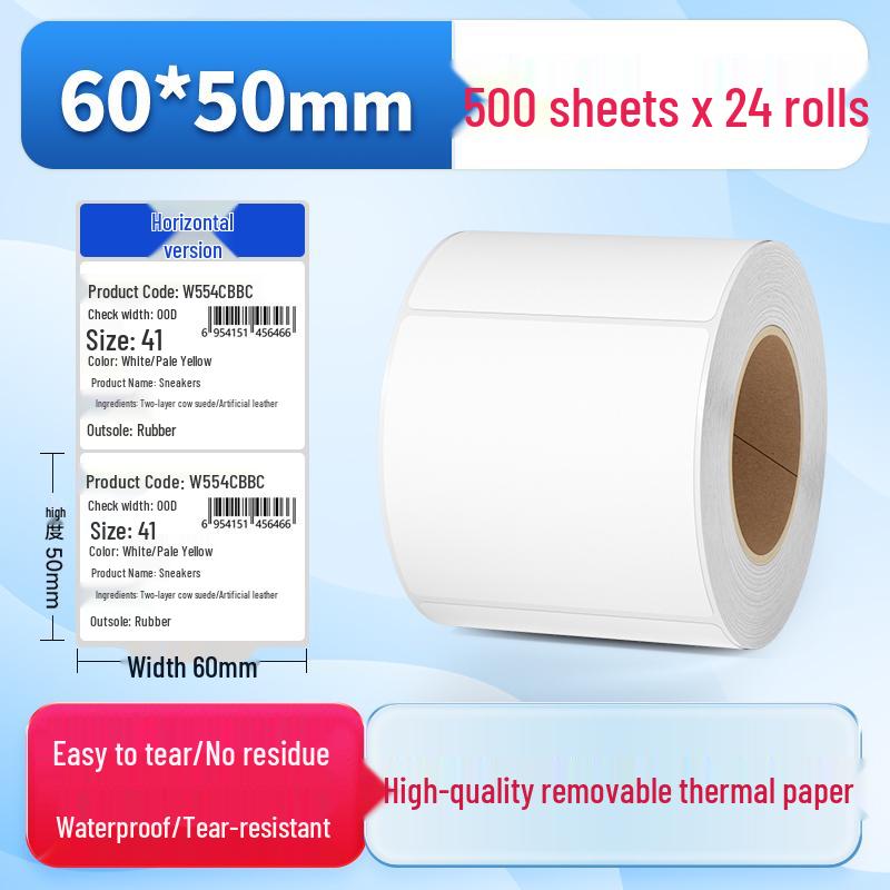 Waterproof Synthetic Thermal Label Paper 60x40 - Freezer Safe, Self-Adhesive, Durable