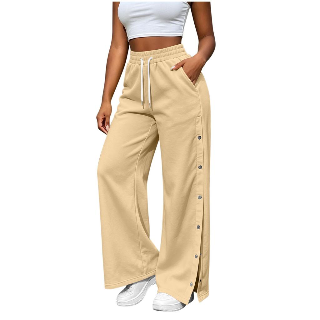 Pantaloni Larghi Casual Colorati da Donna con Bottoni Laterali Pantaloni a Vestibilità Larga per l'Uso Quotidiano