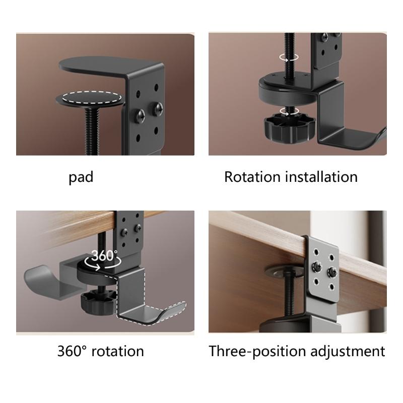 MultiPurpose 360degree Rotatable Headphone Stand Hanger With Strong Carbon Steel Clamp Fit Up To 6.8cm Table Thickness