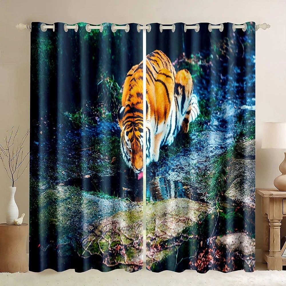 Cortinas Blackout de Leopardo Cortina de Animal Salvaje Sala de Estar Dormitorio Alto Sombreo Cortina de Ventana Cortinas de Apertura Bipartita Derecha