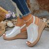 Fashion Gold Platform Wedge Sandals for Women Open Toe Thick Sole Summer Beach Shoes Woman Fashion Elastic Ankle Strap High Heel Sandals