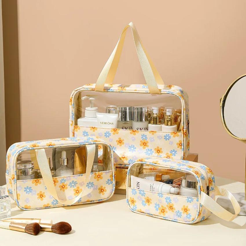 Women's Makeup Bag  3pcs Set Macaron Printed Wash Bag Travel Essential Portable Storage Bags Waterproof Cosmetic Bag Bath Bags