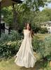 Holiday style flower design suspender dress women's 2026 summer new waist thin very fairy long skirt