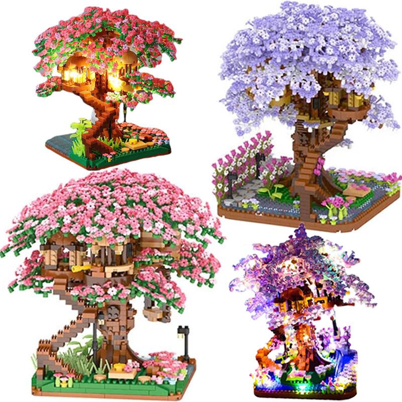 Stadt Kirschblüten Baumhaus Bausteine Kirschblüte Japanische Freunde Straßenansicht Mini-Bausteine Spielzeug für Mädchen Weihnachtsgeschenke