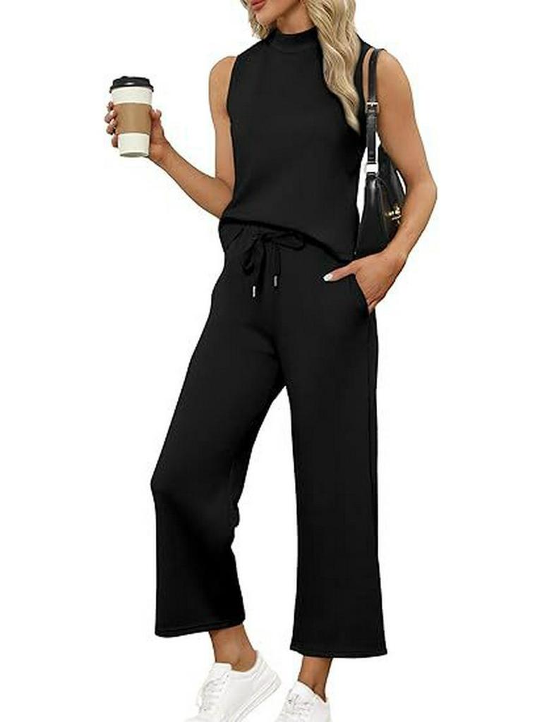 2025 Summer Women's Cross-Border Suit: Vest Top & Wide-Leg Cropped Pants