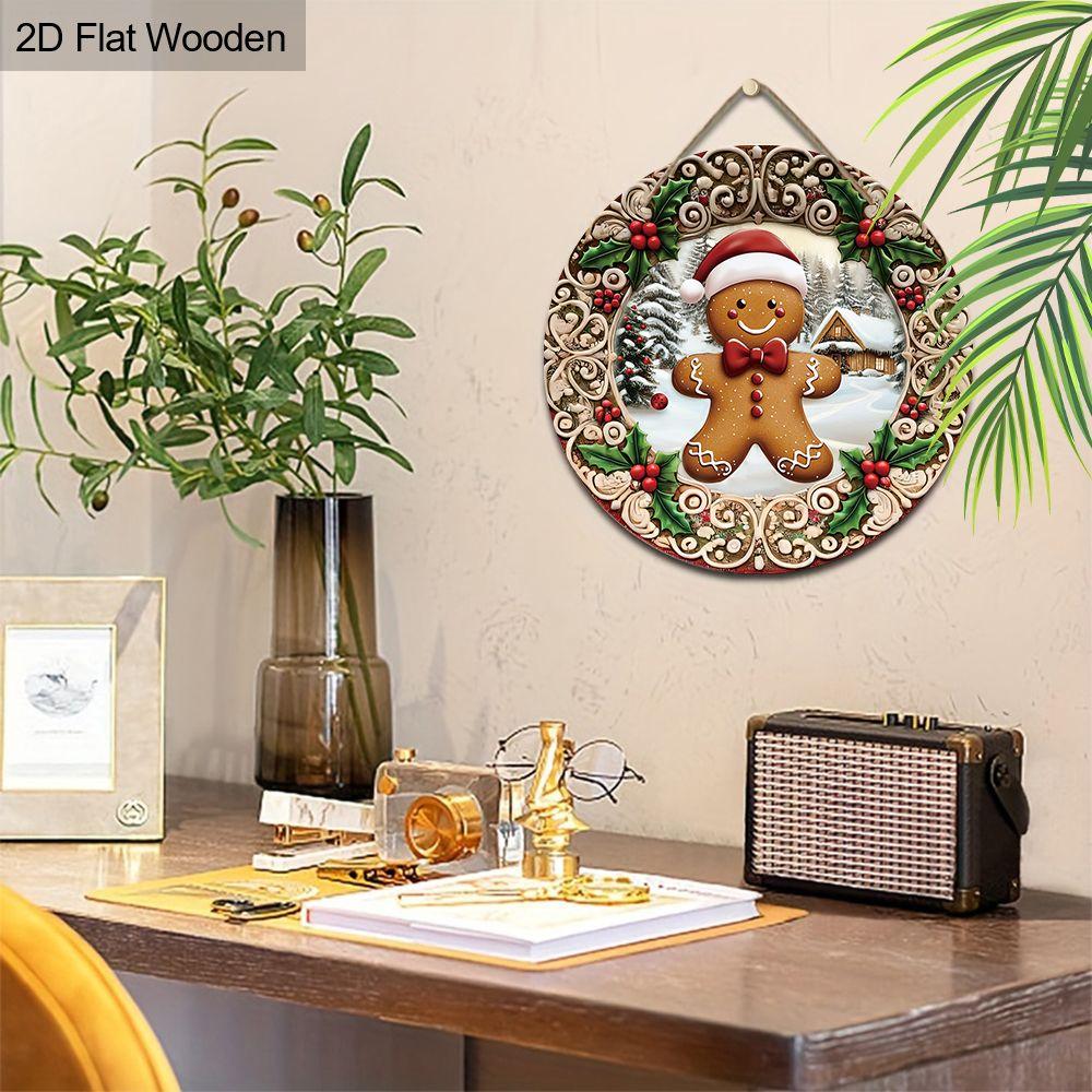 Christmas Decoration Sign,indoor Hanging decorations,2D Flat Wooden Products with Gingerbread Man pattern,Christmas Gifts for Friends and Family