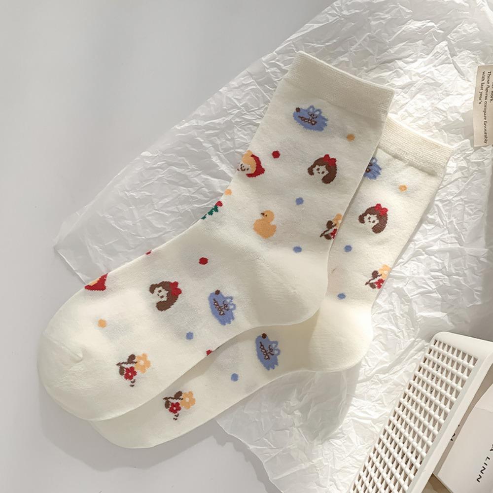 

White Mid Length Socks Cartoon Print Long Socks New Socking for Women C
