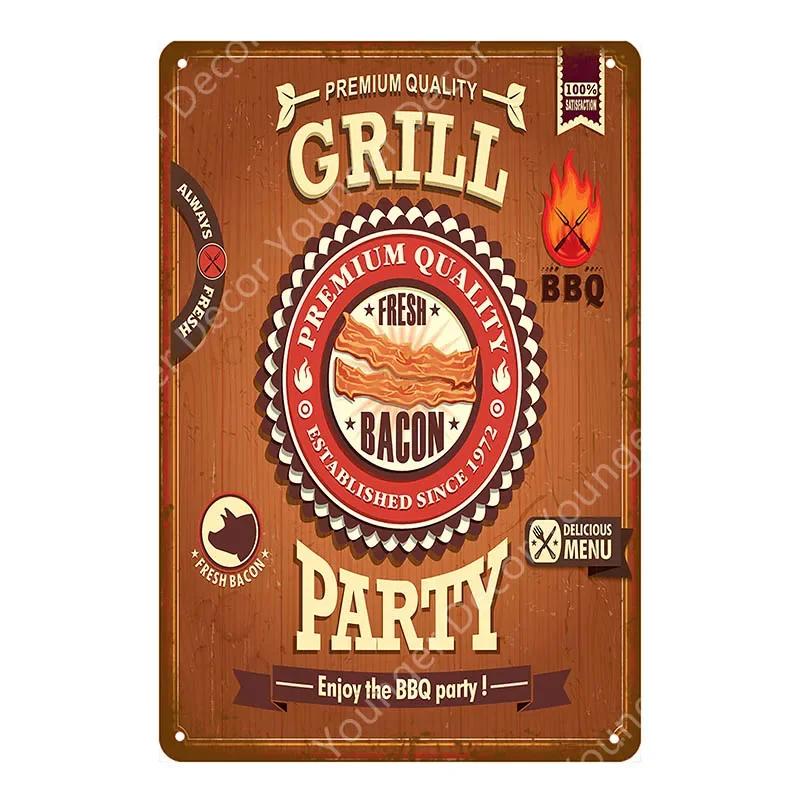 BBQ Steak House Grill Party Vintage Poster Wall Decor For Bar Pub Kitchen Home Plate Barbecue Metal Signs Painting Plaque YJ187