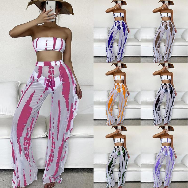 

Новый женский модный купальник-бикини с разрезом, бюстгальтер без косточек, брюки с принтом, костюм-бикини, сексуальный кружевной новинка, бикини, три комплекта