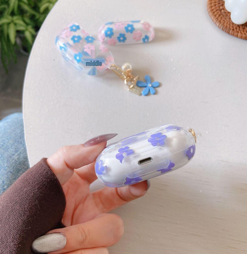 Husă protectoare transparentă cu flori sclipitoare pentru AirPods Pro generația a 2-a