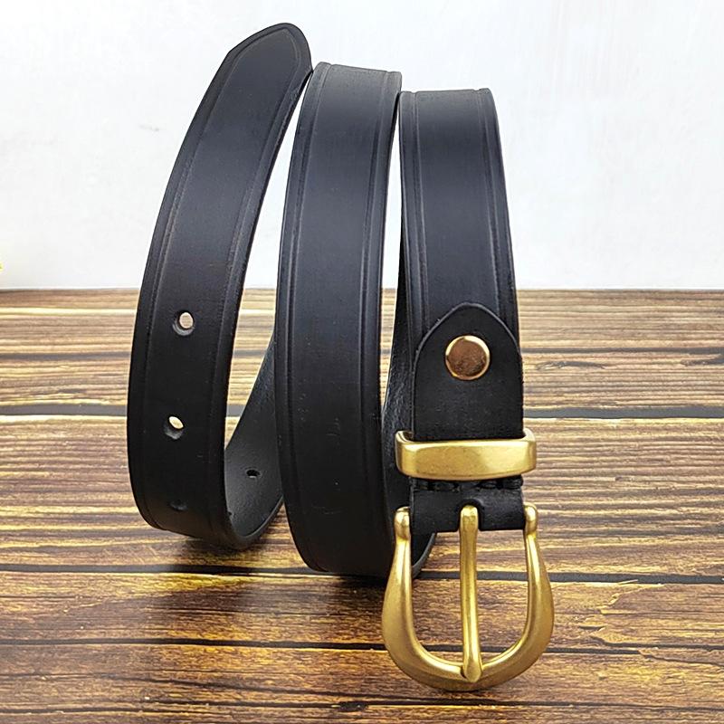 

Copper Buckle Belt Women S Genuine Leather Pin Buckle Fashion First Layer Cowhide Handmade Retro Belt Women S Simple Thin Belt Tide 105cm чёрный