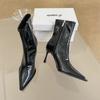French single boots Martin women's shoes temperament black thin 2025 boots spring and autumn pointed new thin heel short boots