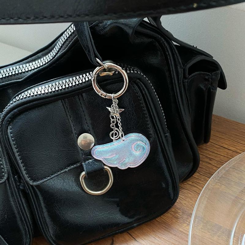 Cute Angel Wing Music Note Keychain For Girls Women Charms Bag Hanging Pendant Star Design Bag Purse Car Key Accessory Gift