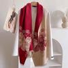 Warm Faux Cashmere Shawl For Ladies Rose Cluster Elegant Scarf Color-Blocking Style Autumn And Winter New