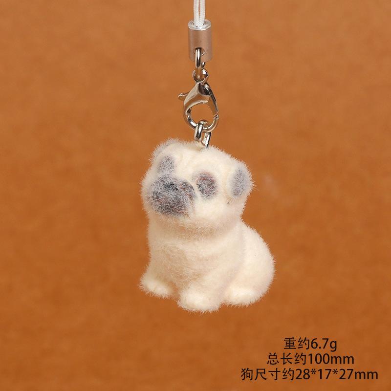 Flocked Puppy for Women Girl Mobile Phone Lanyard Dog Lovers Bag Charms Tremdy Key Chains Couple Friend Kids Gift Bag Charm