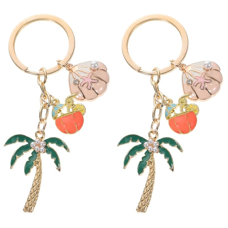

[CALLARON] key ring palm tree 2 piece set palm tree tree shell coconut tree pendant zirconia Sparkling hawaiian style bag charm decoration accessories