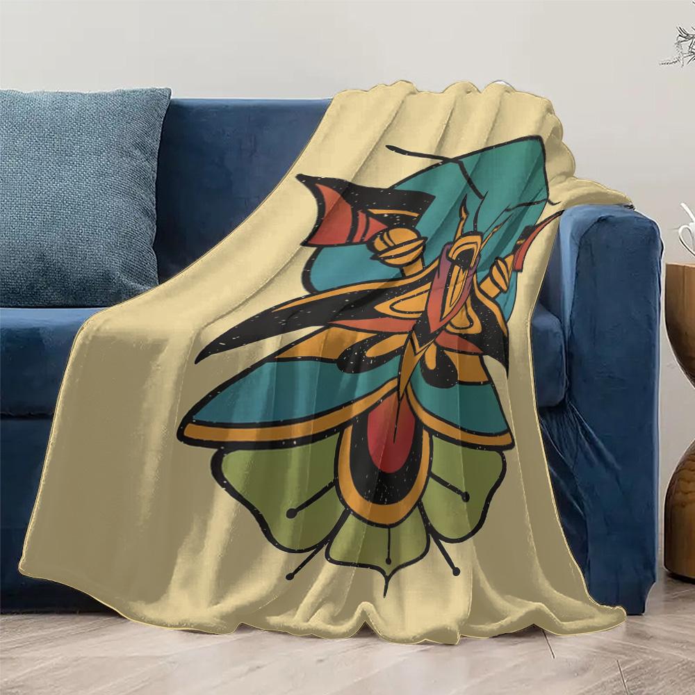 Decorative Throw Blanket with Psychedelic Butterfly Pattern Floral Design Mandala Bed Blanket Sofa Cover Gift for Women
