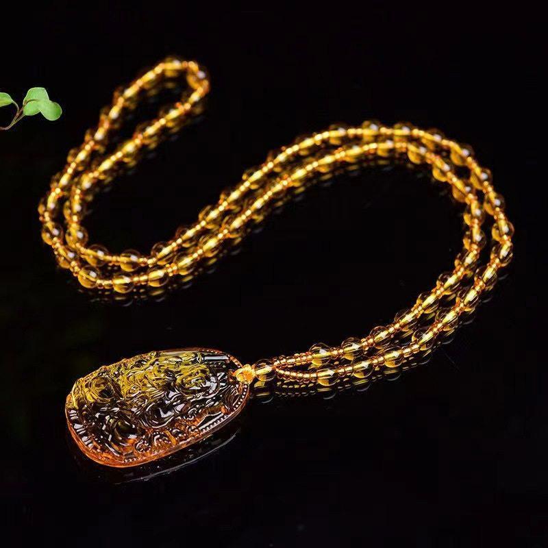 Yellow Crystal Necklace Long Sweater Chain Manjushri Pendant Amitabha Pendant Unisex Gift