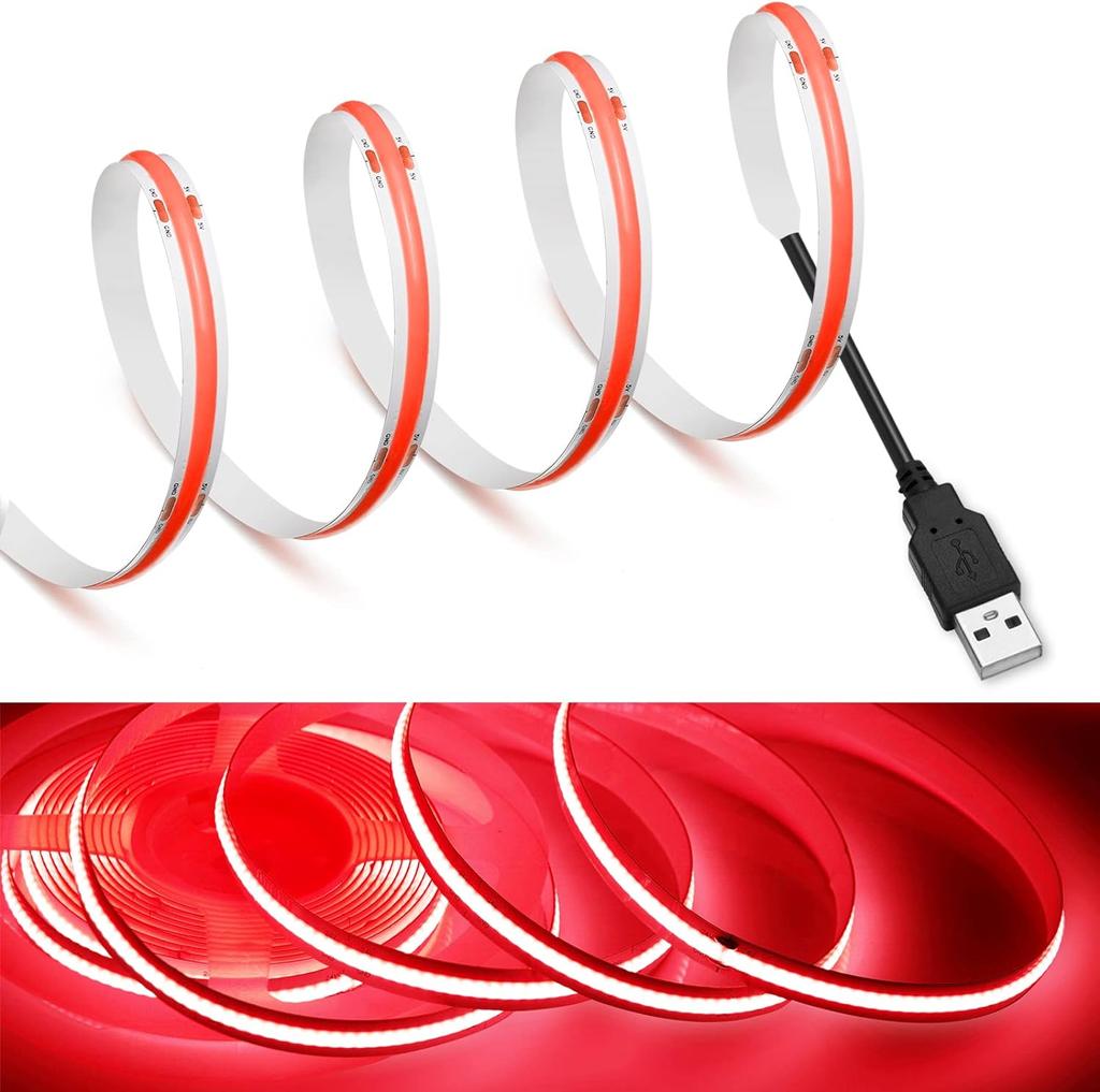 USB COB Strip DC 5V 320Leds/M Pink/Red/White/Blue/Yellow Cabinet Light Lamp TV Backlight Flexible Ribbon Rope LED Strip